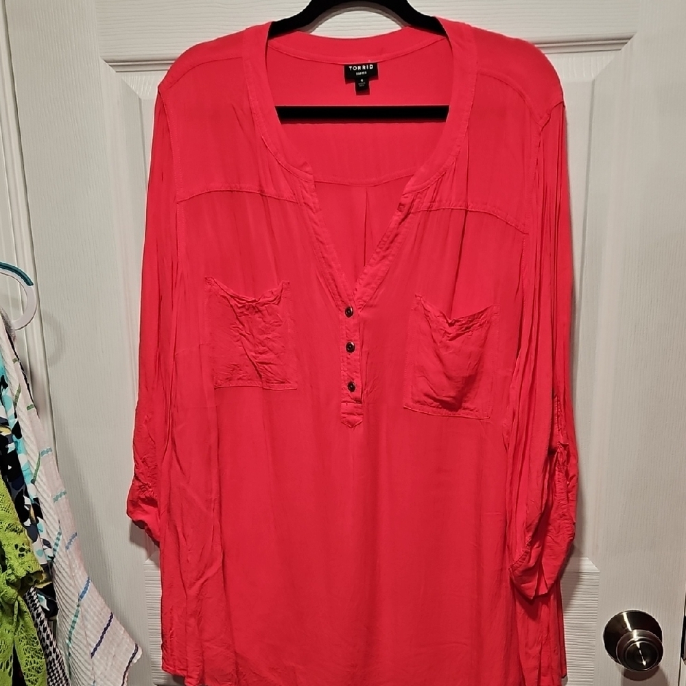 torrid Coral Button-Front Tunic Blouse